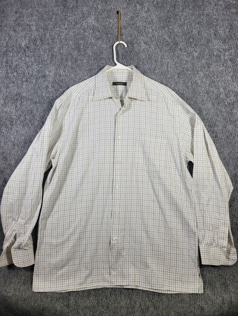 Ermenegildo Zegna Shirt Mens XXL Blue Purple Grid Check Long Sleeve Dress Italy